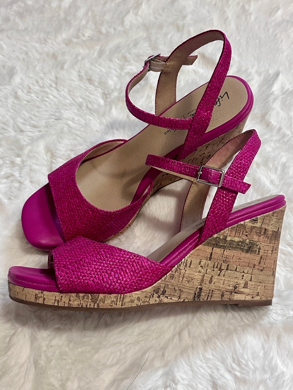 Life Stride Fuchsia Wedge Sandals with Ankle Strap